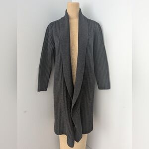 Ralph Lauren Dark Charcoal Ribbed 3/4 Sleeve Open-Front Shawl Cardigan